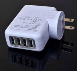 4-Port USB to AC Wall Charger Adapter Plug
